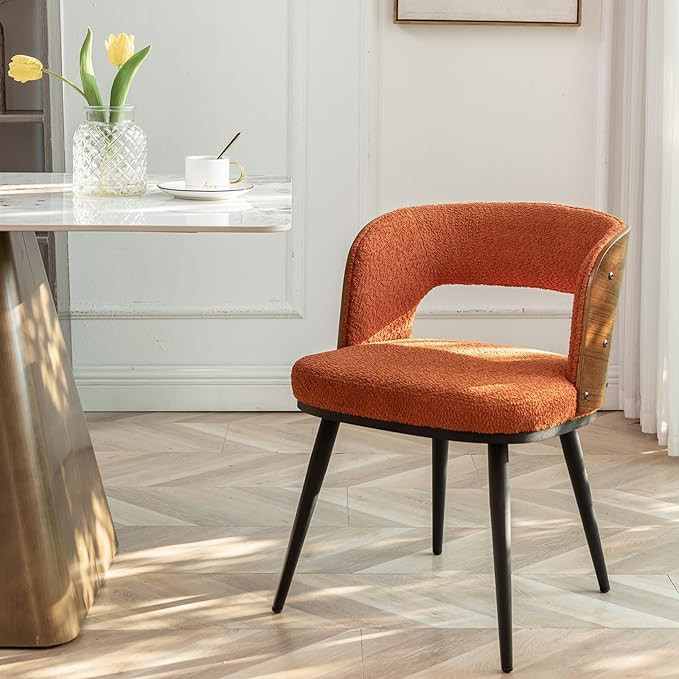 Upholstered Dining Chairs,Mid Century Modern Dining Chairs with Black Metal Legs,Curved Wooden Ba... | Amazon (US)