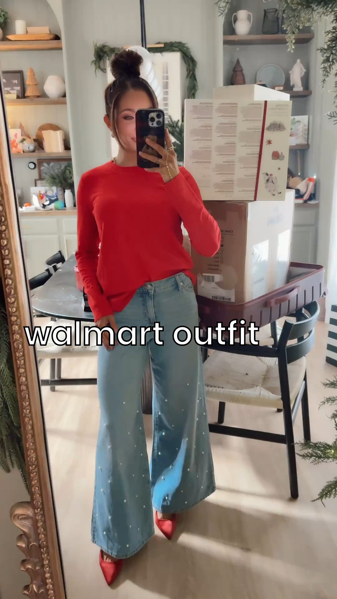 Walmart outfit in time for the holidays! Wearing an XS top and wide zero in the pearl jeans! All walmart 

#LTKHoliday #LTKootd