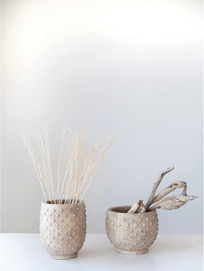 Creative Co-Op Sandstone Hobnail, Distressed Finish Planter Pot, 8" L x 8" W x 9" H, Beige | Amazon (US)