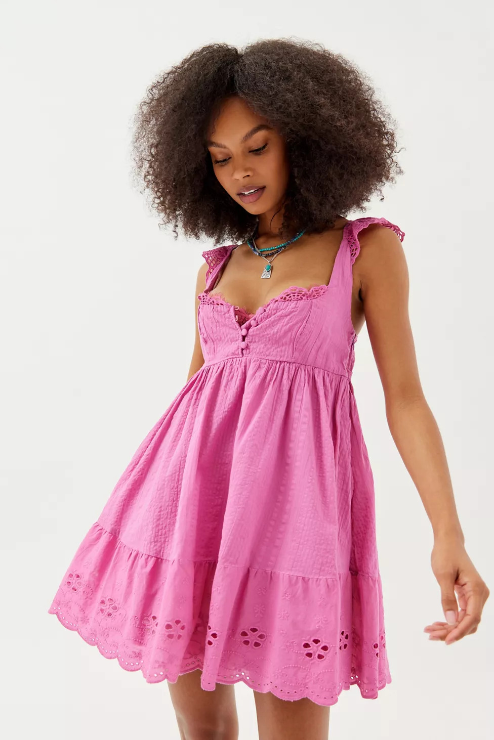 UO Wildflower Lace Babydoll Mini Dress | Urban Outfitters (US and RoW)