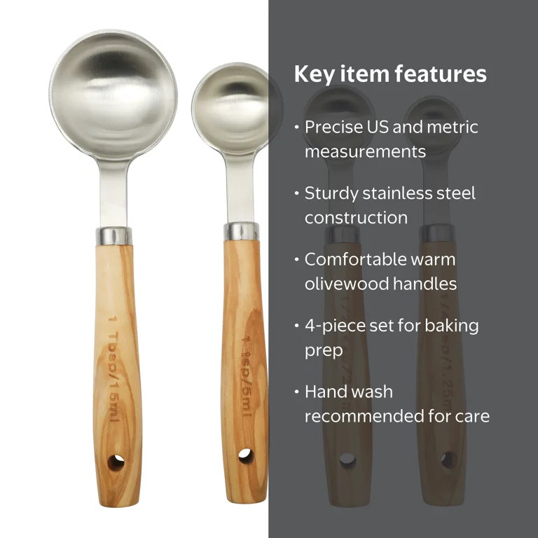 The Pioneer Woman 4-Piece Stainless Steel Measuring Spoons Set with Olivewood Handles | Walmart (US)
