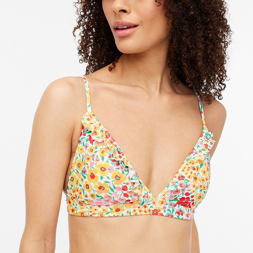 Factory: Floral French Bikini Top With Ruffles For Women | J.Crew Factory
