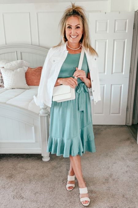 Simple and modest Sunday dress. True to size I am wearing a small.
White denim jacket
White crossbody bag 
White Dolce Vita heels 

#LTKBacktoSchool #LTKstyletip #LTKFind