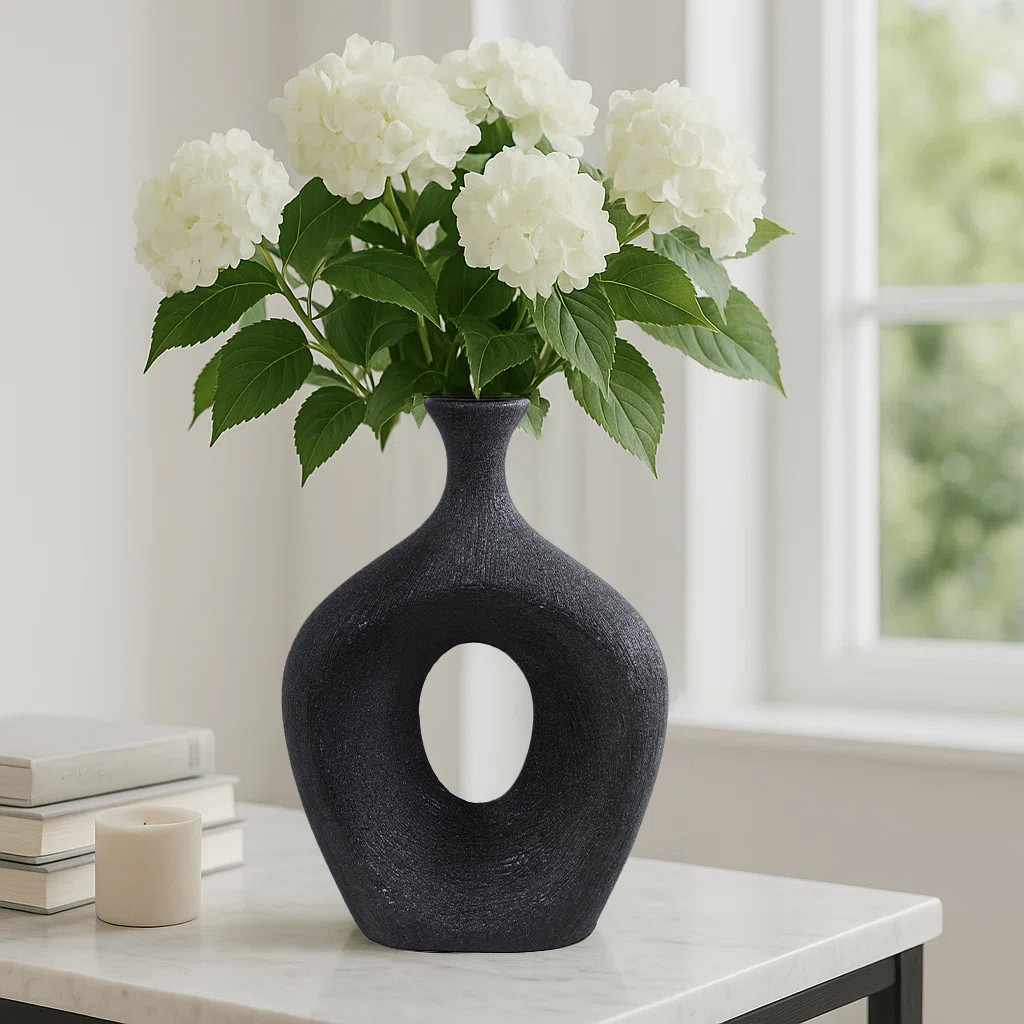 Modern Cut-Out Sculptural Table Vase for Home Decor - Ceramic Flower Vase Accent for Tabletops, O... | Wayfair North America