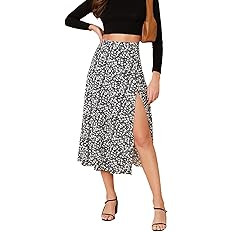Floerns Women's Boho Floral High Waist Split A Line Midi Skirt | Amazon (US)