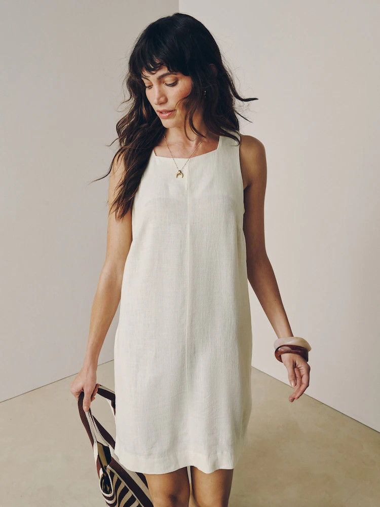 Buy Ecru White Linen Rich Square Neck Shift Mini Dress from Next Ireland | Next EU