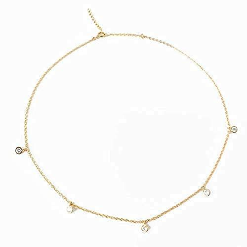 14k Gold Sterling Silver Bezel Crystal Necklace with CZ Diamond Pendants, Droplet Station Choker ... | Amazon (US)