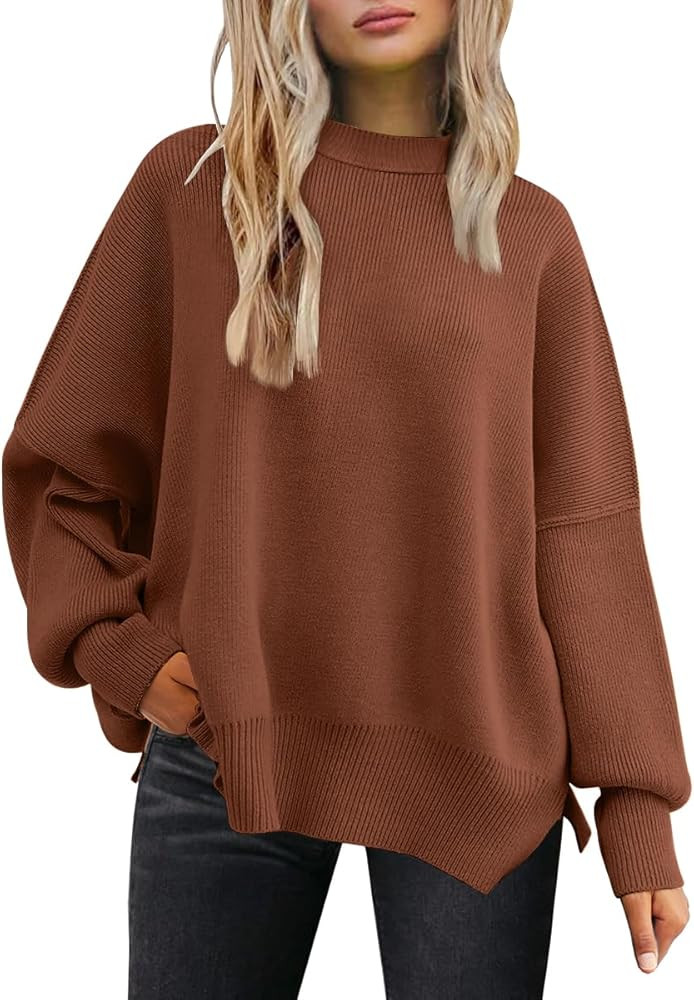 LILLUSORY Women's Oversized Batwing Sweaters 2025 Fall Outfits Trendy Crewneck Knit Side Slit Fas... | Amazon (US)