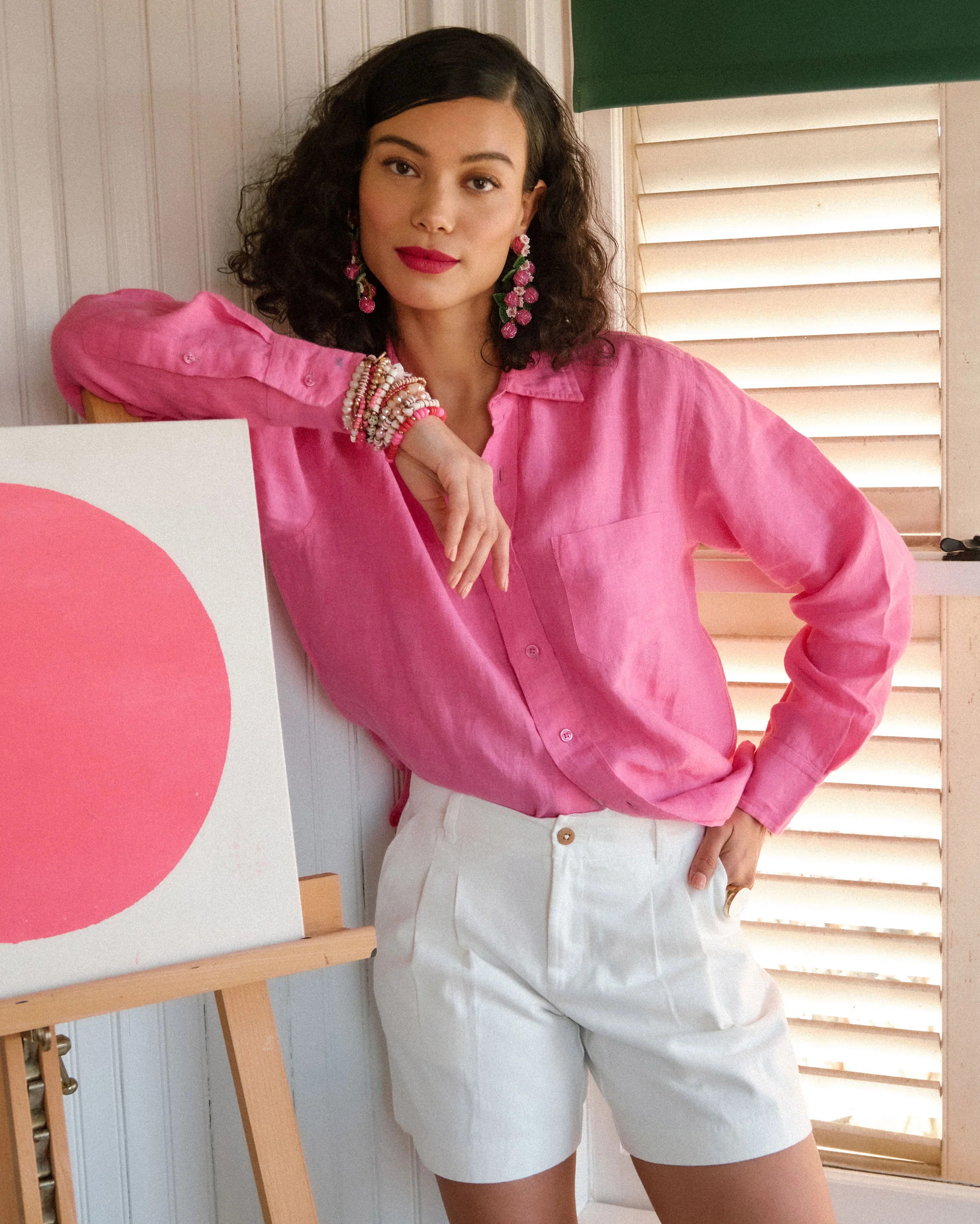 Perfect Button Down Linen - Pink | Frances Valentine