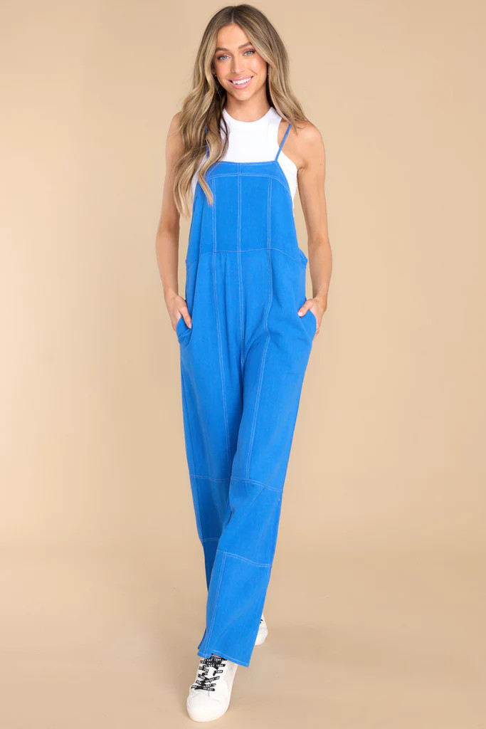In My Own Rhythm Blue Overalls | Red Dress 