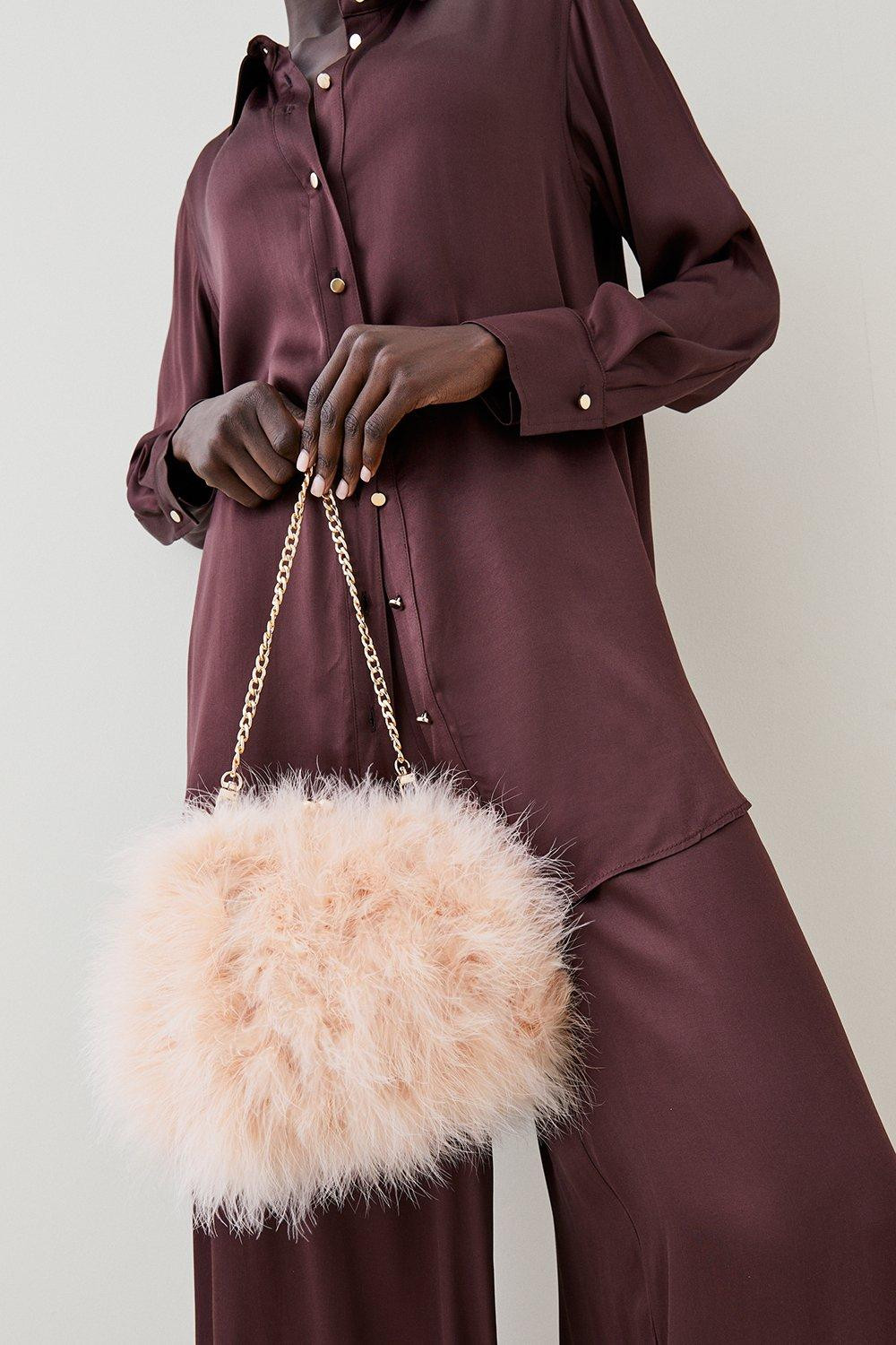 Large Feather Chain Bag | Karen Millen UK + IE + DE + NL
