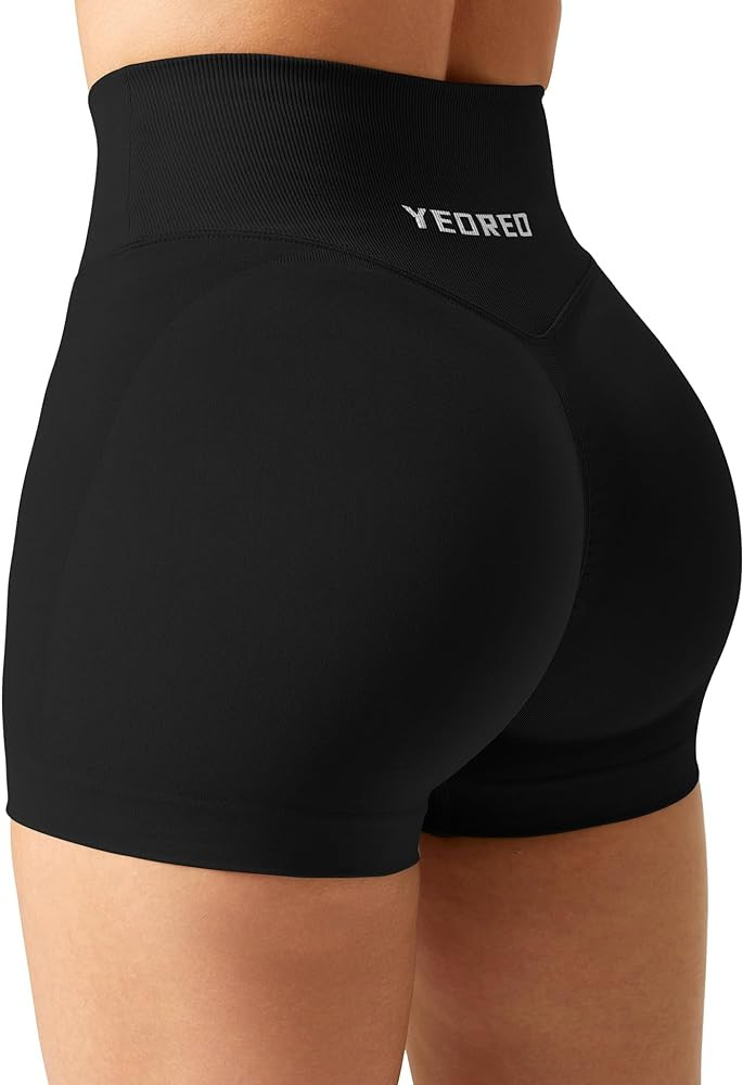 YEOREO Scrunch Butt Workout Shorts Women 3.5" Seamless V Cross Waist Sport Gym Amplify Shorts | Amazon (US)