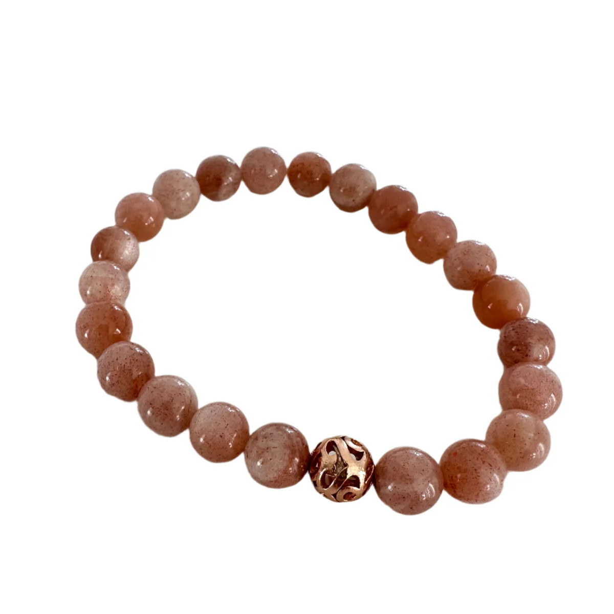 8mm Pink Flake Moonstone Beaded Bracelet (Rose Gold) | Sparkl