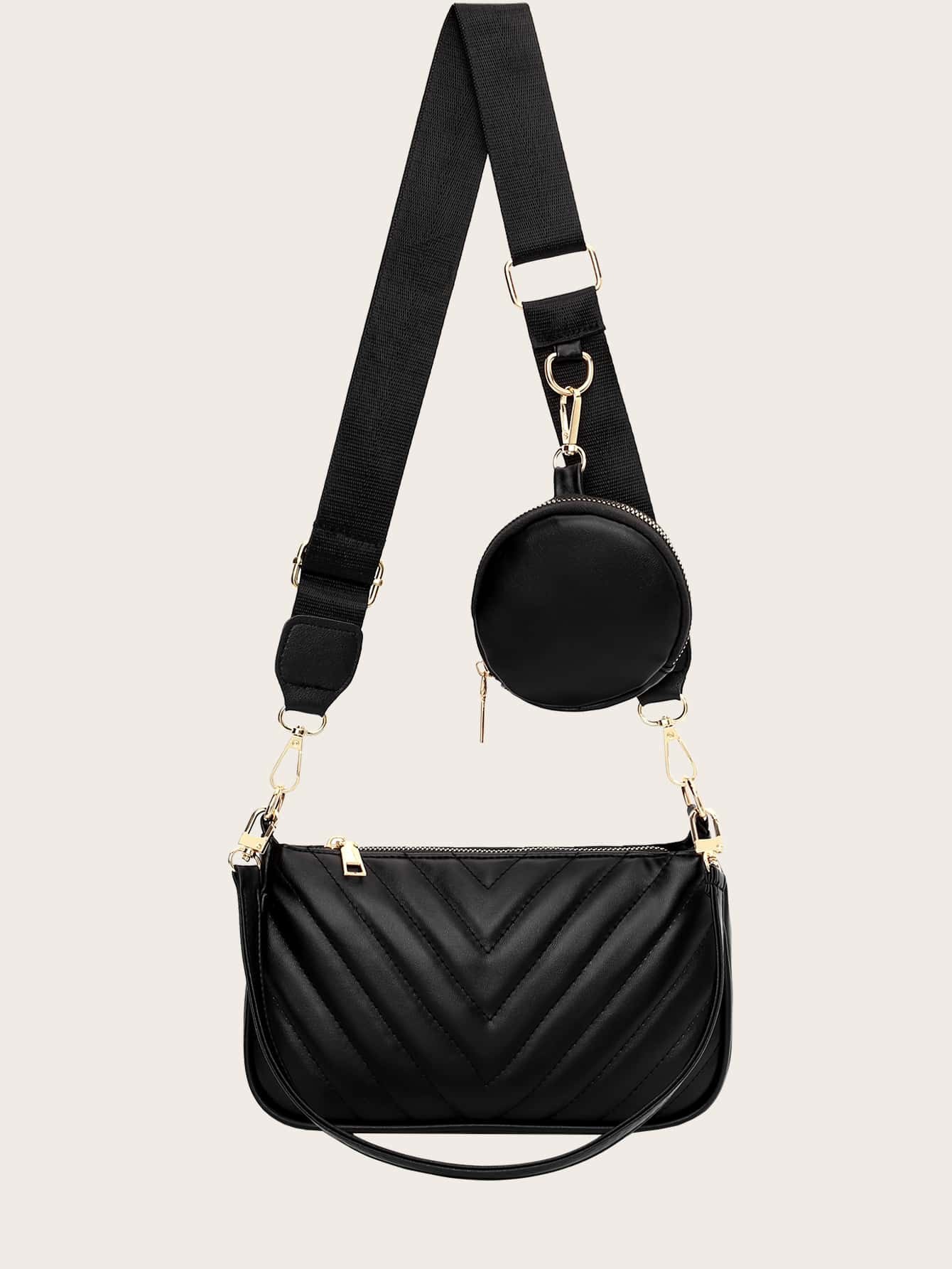 Chevron Shoulder Bag With Pocket | SHEIN