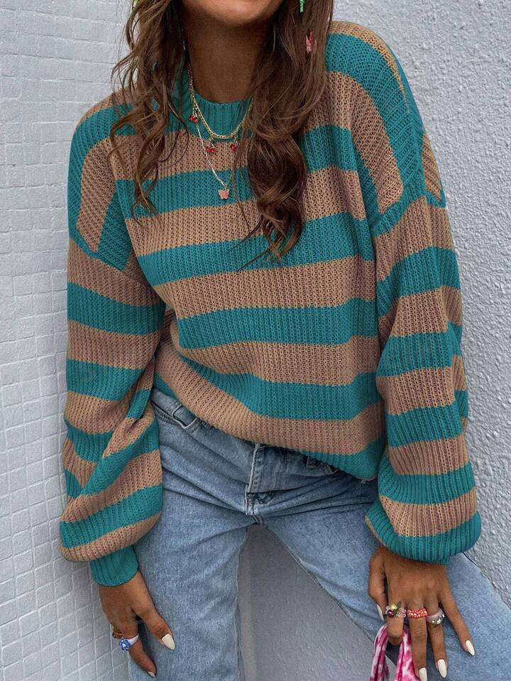 SHEIN Essnce Striped Pattern Drop Shoulder Sweater | SHEIN