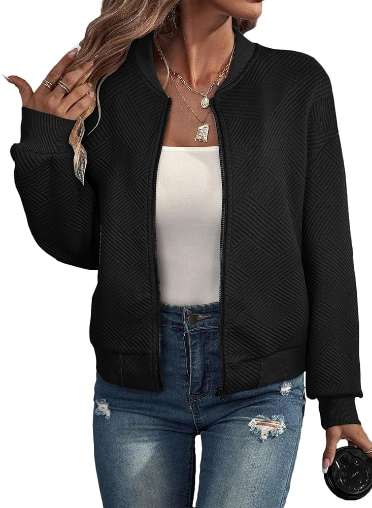 EVALESS Womens Bomber Jacket Coat Casual Stand Collar Zip Up Lightweight Fall Fashion Jackets Out... | Amazon (US)