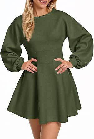 Cicy Bell Womens Puff Long Sleeve Sweater Dresses Casual Trendy Fuzzy Short Mini Dress Fall Outfi... | Amazon (CA)