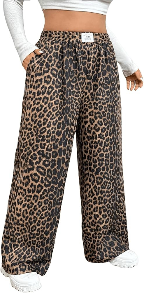 Letter Leopard Print Straight Leg Pants Y2K | Amazon (US)