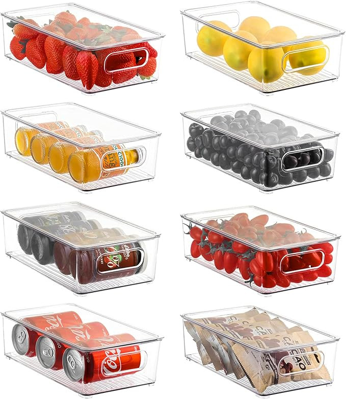 Refrigerator Organizer Bins with Lids, ESARORA 8 PACK Stackable Clear Fridge Bins with Handles Fo... | Amazon (US)