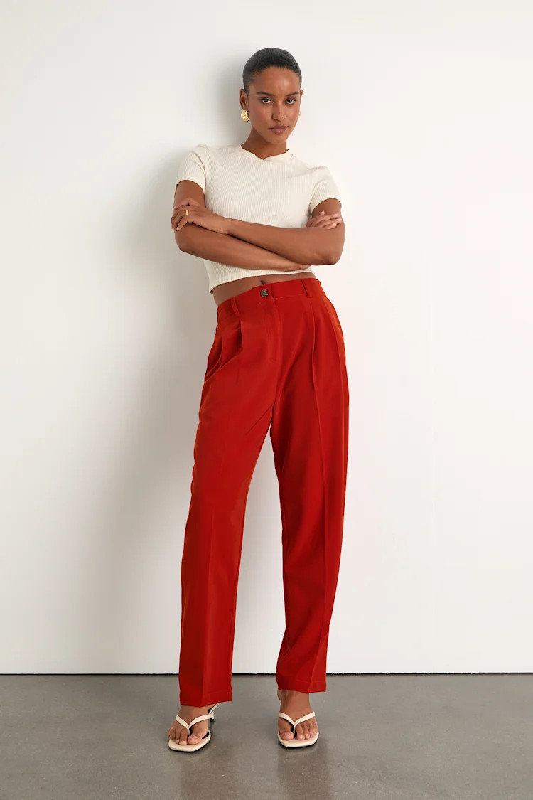 Sophisticated Company Rust Red Straight Leg Trouser Pants | Lulus