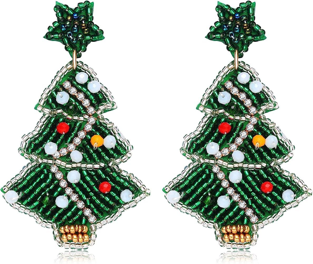 Christmas Beaded Earrings Hypoallergenic Christmas Tree Snowflake Dangling Earrings Cute Xmas San... | Amazon (US)