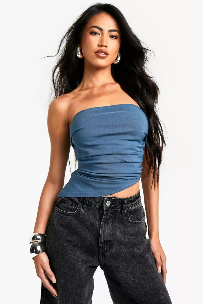 BENGALINE STRAPLESS ASYM HEM CORSET | Boohoo.com (UK & IE)