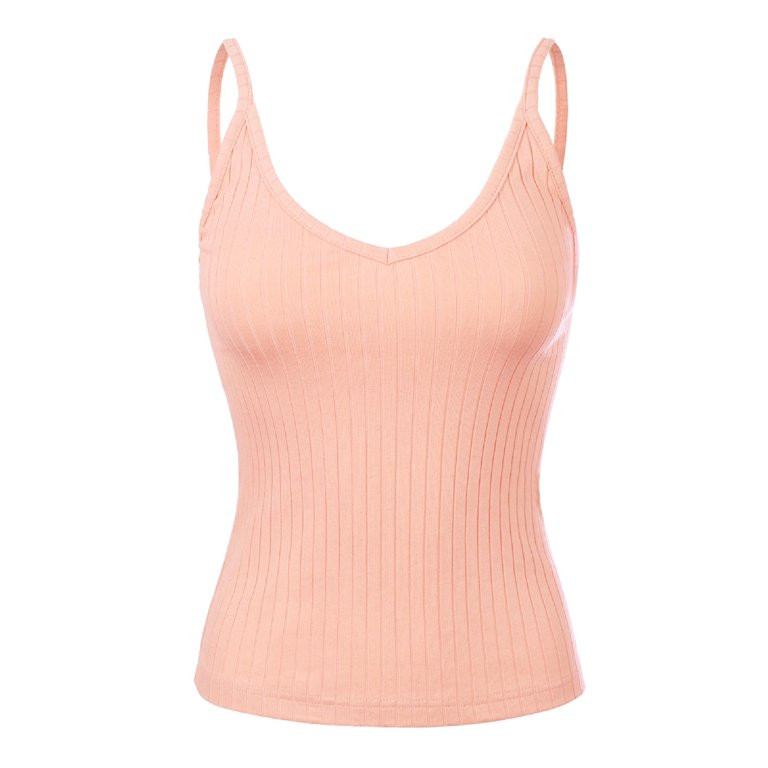 MixMatchy Women's Solid Ribbed V Neck Adjustable Spaghetti Strap Tank Top | Walmart (US)