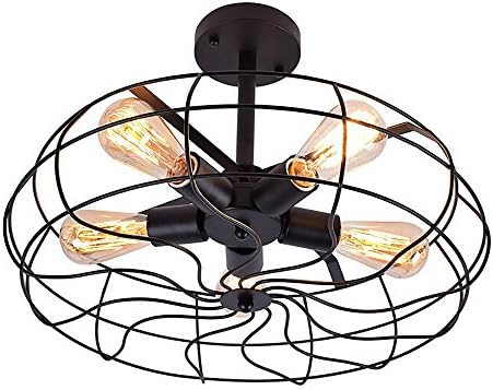 OYI Industrial Metal Cage Ceiling Chandelier, 5 Lights Semi Flush Mount Ceiling Light Vintage Far... | Amazon (US)