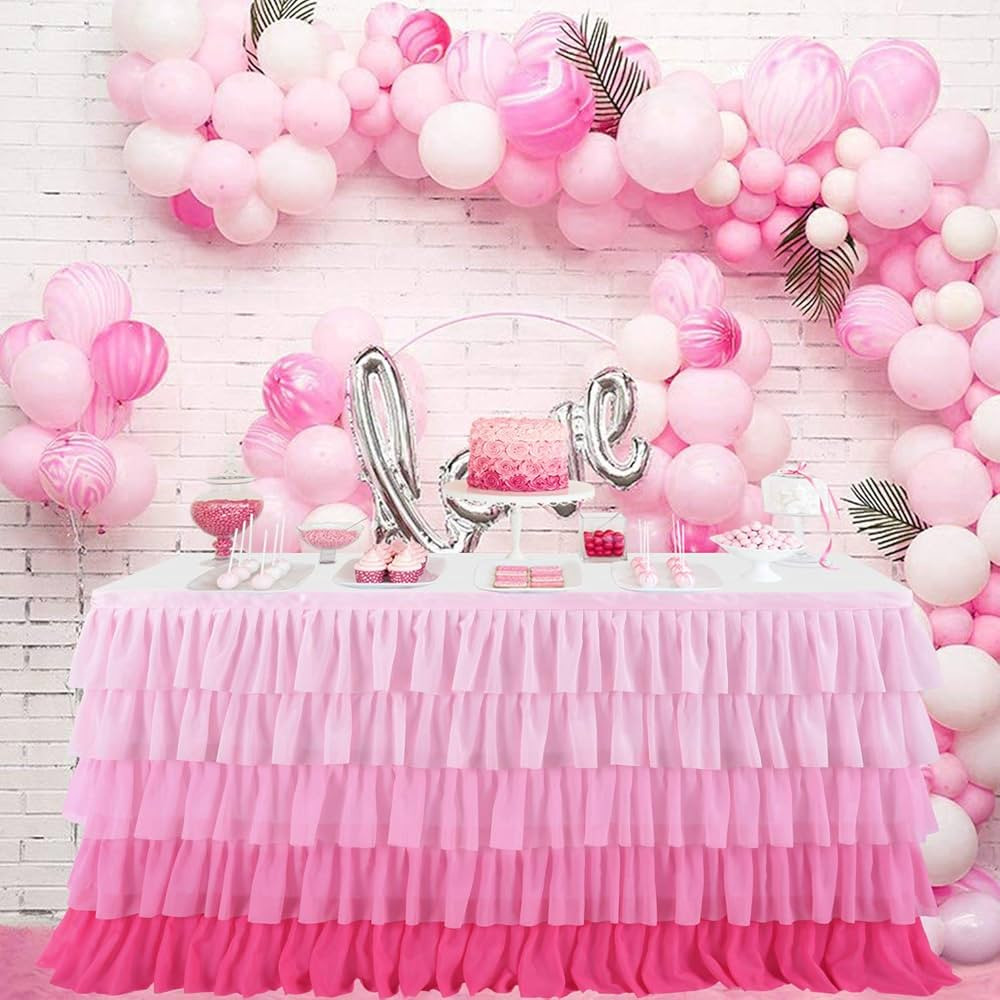 9ft Pink Tutu Tulle Table Skirt for Rectangle Round Tables Chiffon Table Cloth for 1st Birthday P... | Amazon (US)