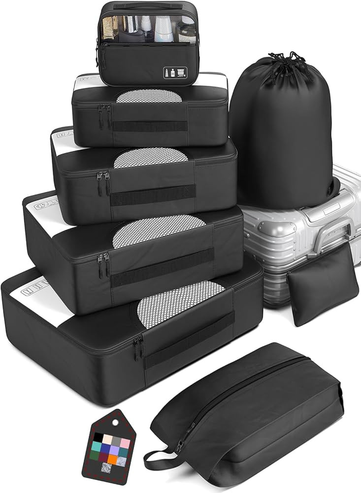 Veken 8 Set Packing Cubes for Suitcases, Travel Essentials for Carry on, Black Luggage Organizer ... | Amazon (US)
