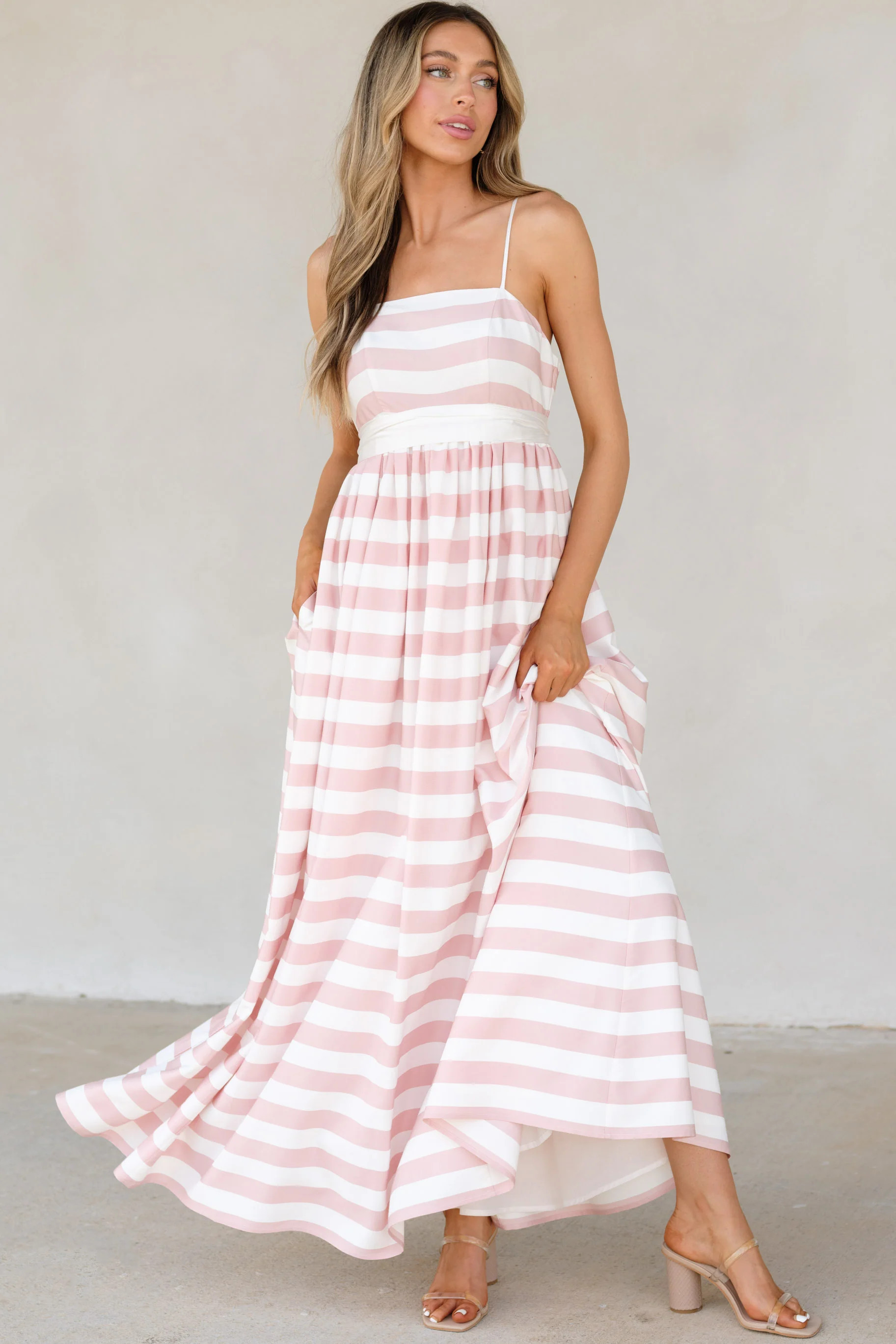 Gentle Lady Pink Stripe Maxi Dress | Red Dress 