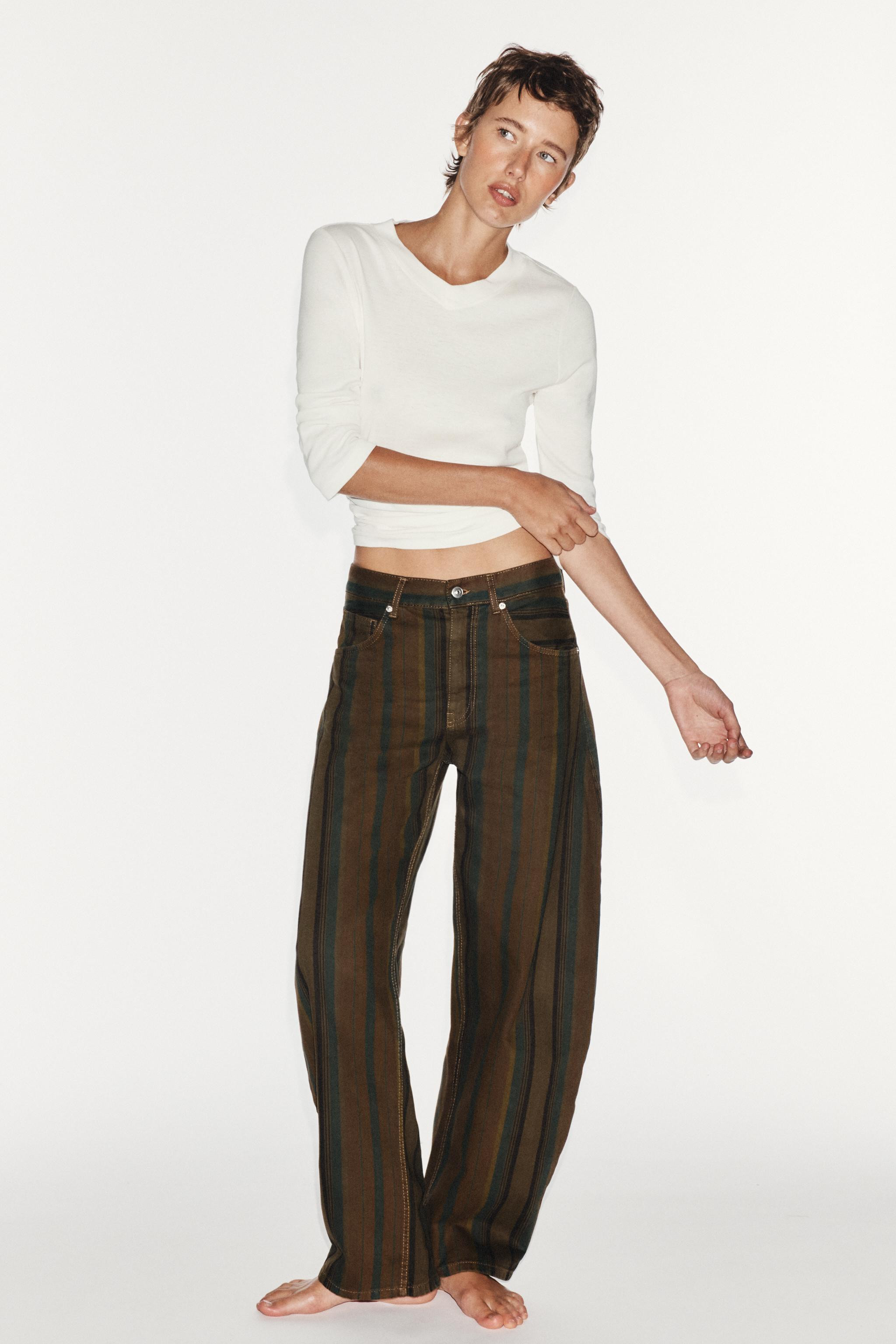 TRF MID-RISE BARREL STRIPED JEANS | Zara US