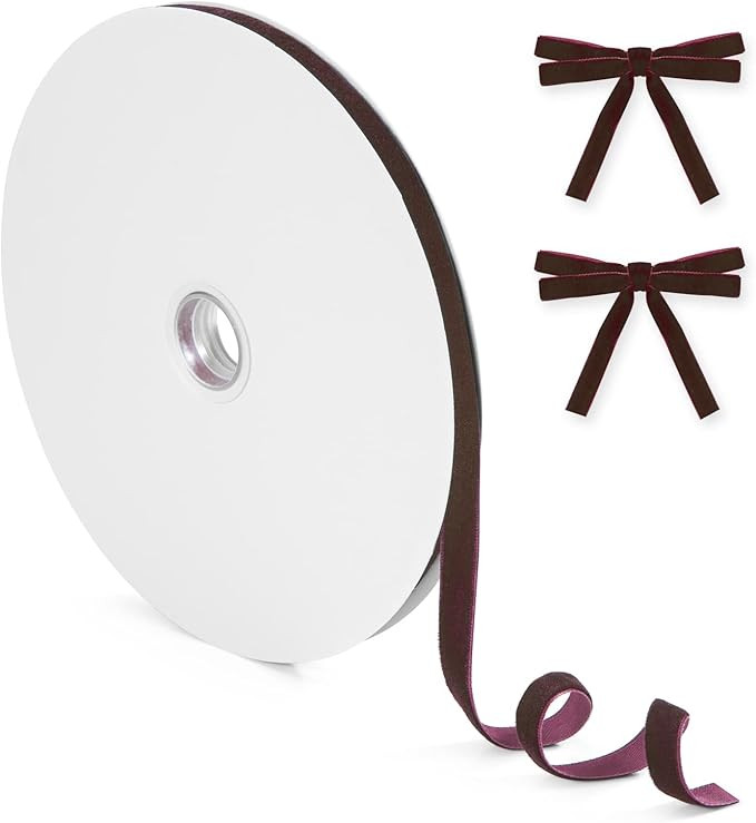 Burgundy Velvet Ribbon 3/8 Inch, 25Yd, Wine Skinny Velvet Ribbons for Christmas Gift Wrapping, Ch... | Amazon (US)