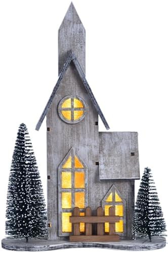 Wooden Christmas Village House with LED, Xmas Decor Indoor Tabletop Centerpiece with Tree, Lighte... | Amazon (US)