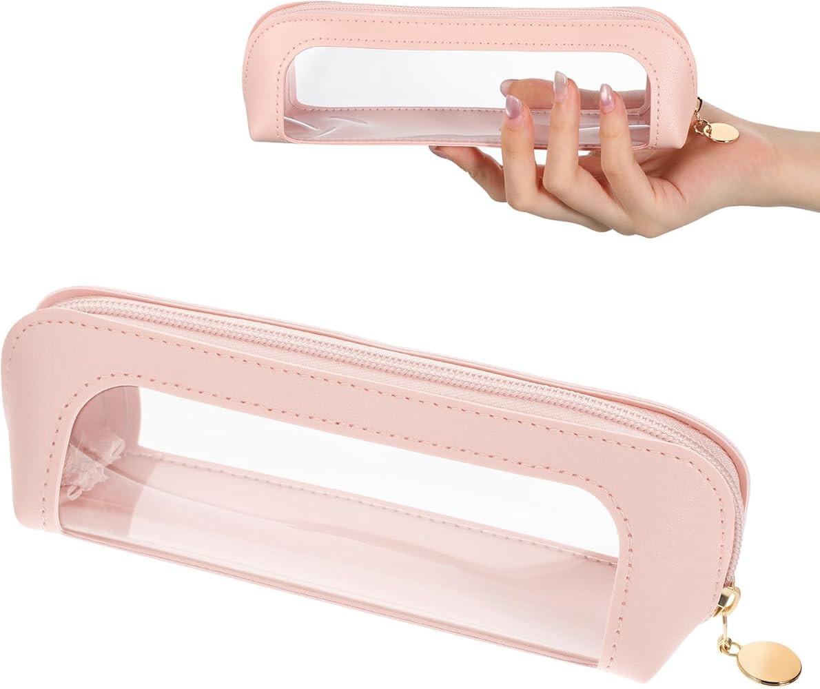 Lusofie Small Clear Makeup Bag, PU Leather Makeup Brush Bag, Portable Clear Make-Up Brush Pouch w... | Amazon (US)