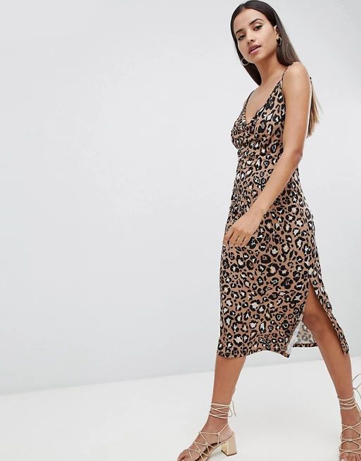 ASOS DESIGN cowl front midi slip dress in leopard print | ASOS US