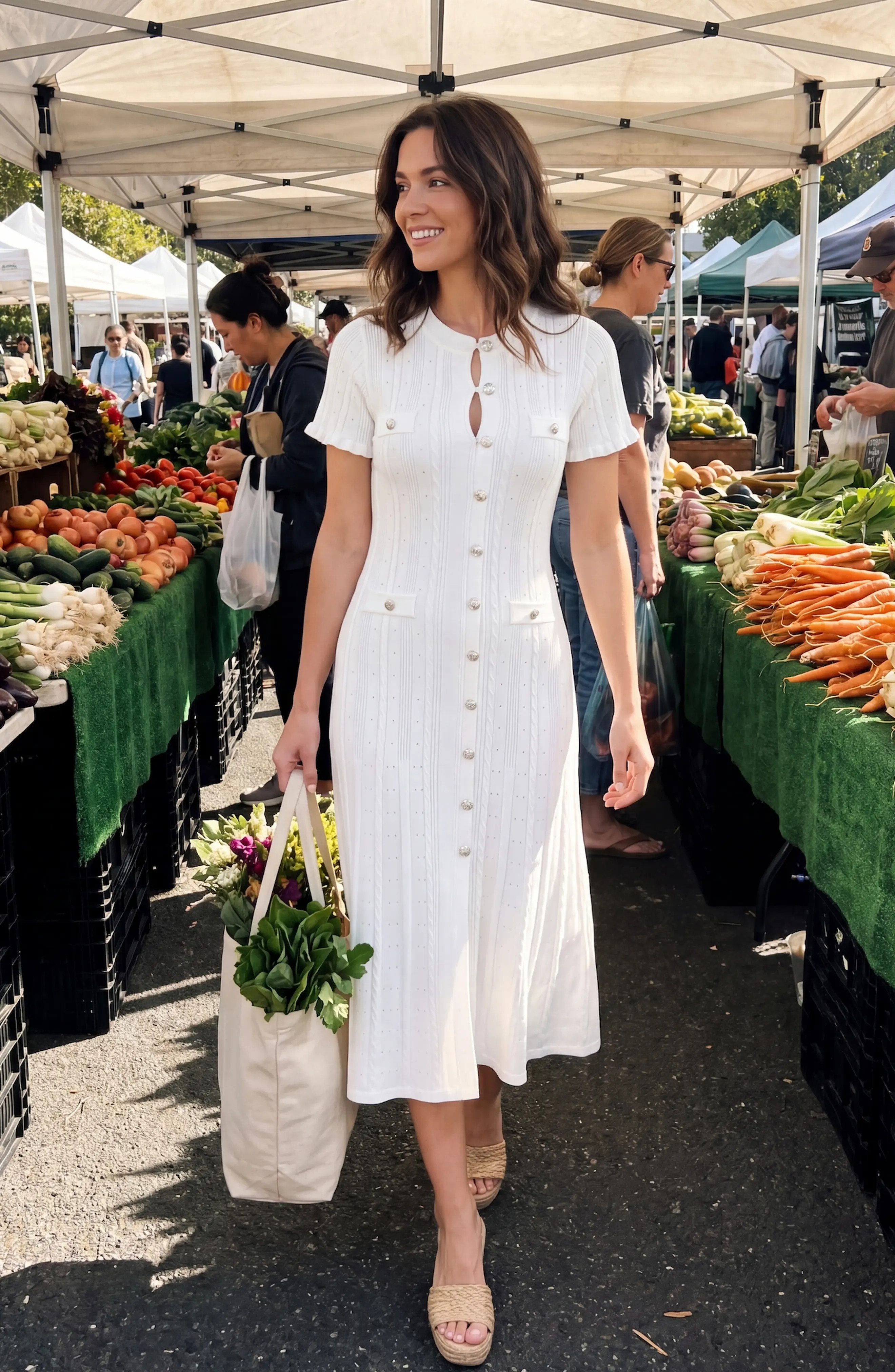 Button Front Knit Short Sleeve Midi Dress (Women) | Nordstrom | Nordstrom