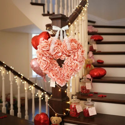 1 pc Valentine's Day Romantic Heart-Shaped Red Wreath Handmade Floral Wreath Suitable for Wedding, Party, and Home Hanging Decor | Wayfair North America