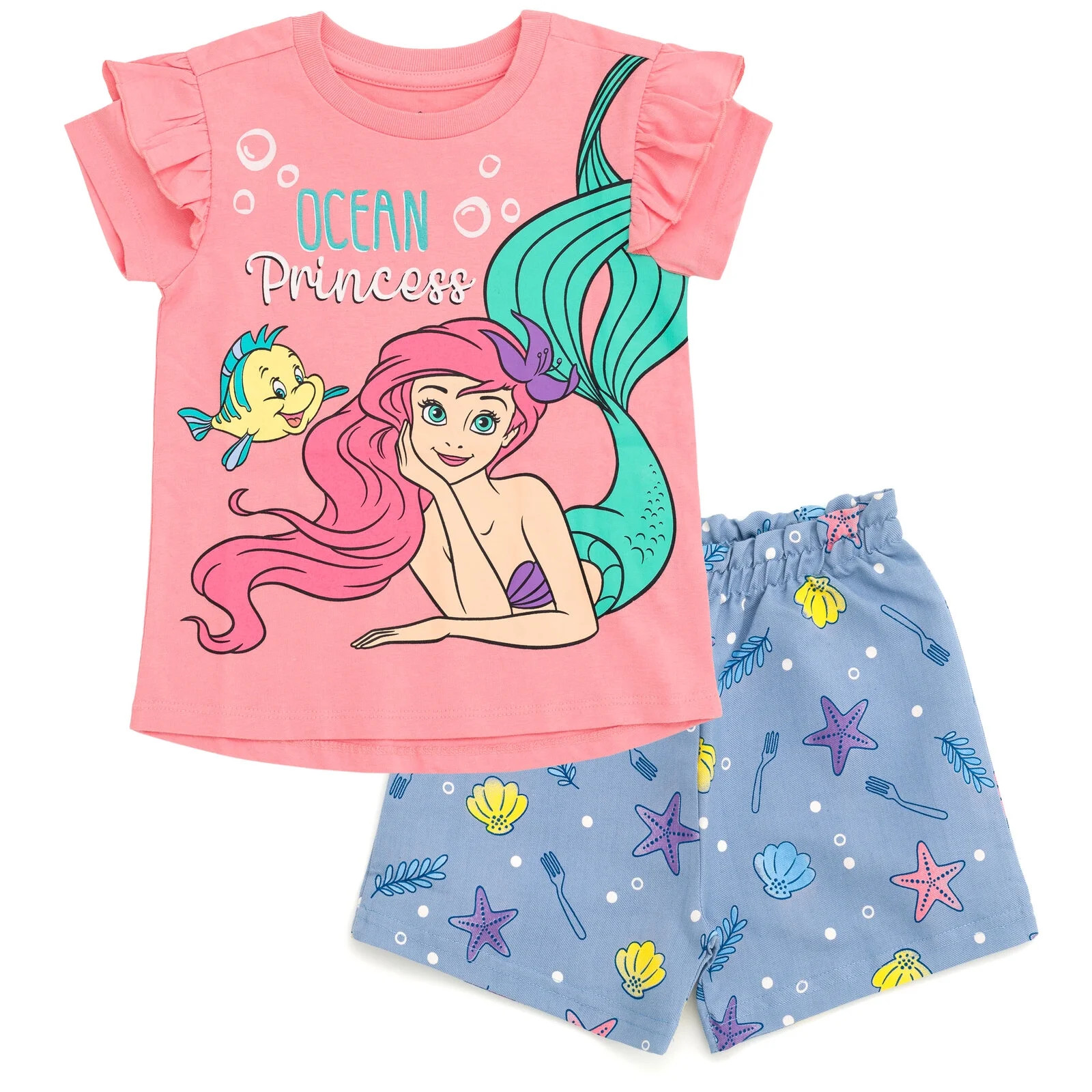 Disney Princess Little Mermaid Ariel T-Shirt and Chambray Shorts Outfit Set Infant to Big Kid | Walmart (US)