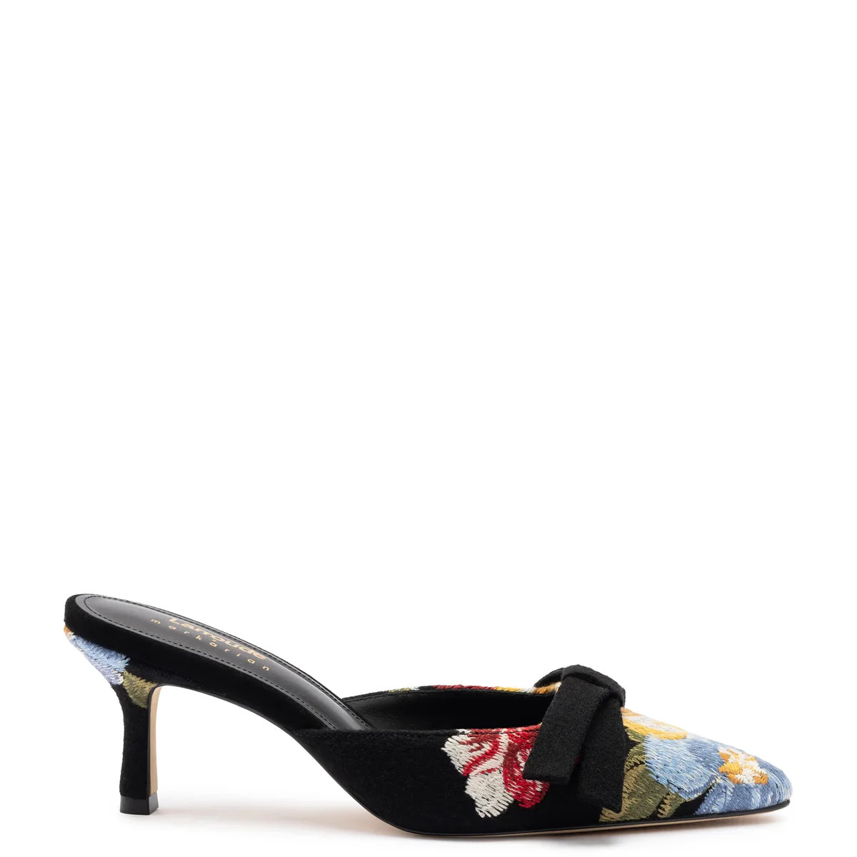 Larroudé x Markarian Mule In Black Wool and Floral Embroidery | Over The Moon