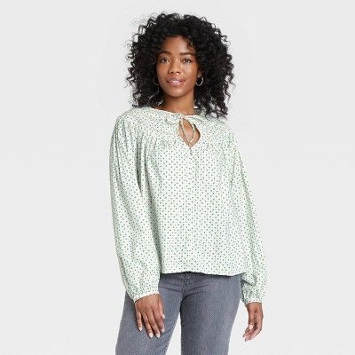 Women&#39;s Balloon Long Sleeve Tie-Front Blouse - Universal Thread&#8482; Cream Floral S | Target