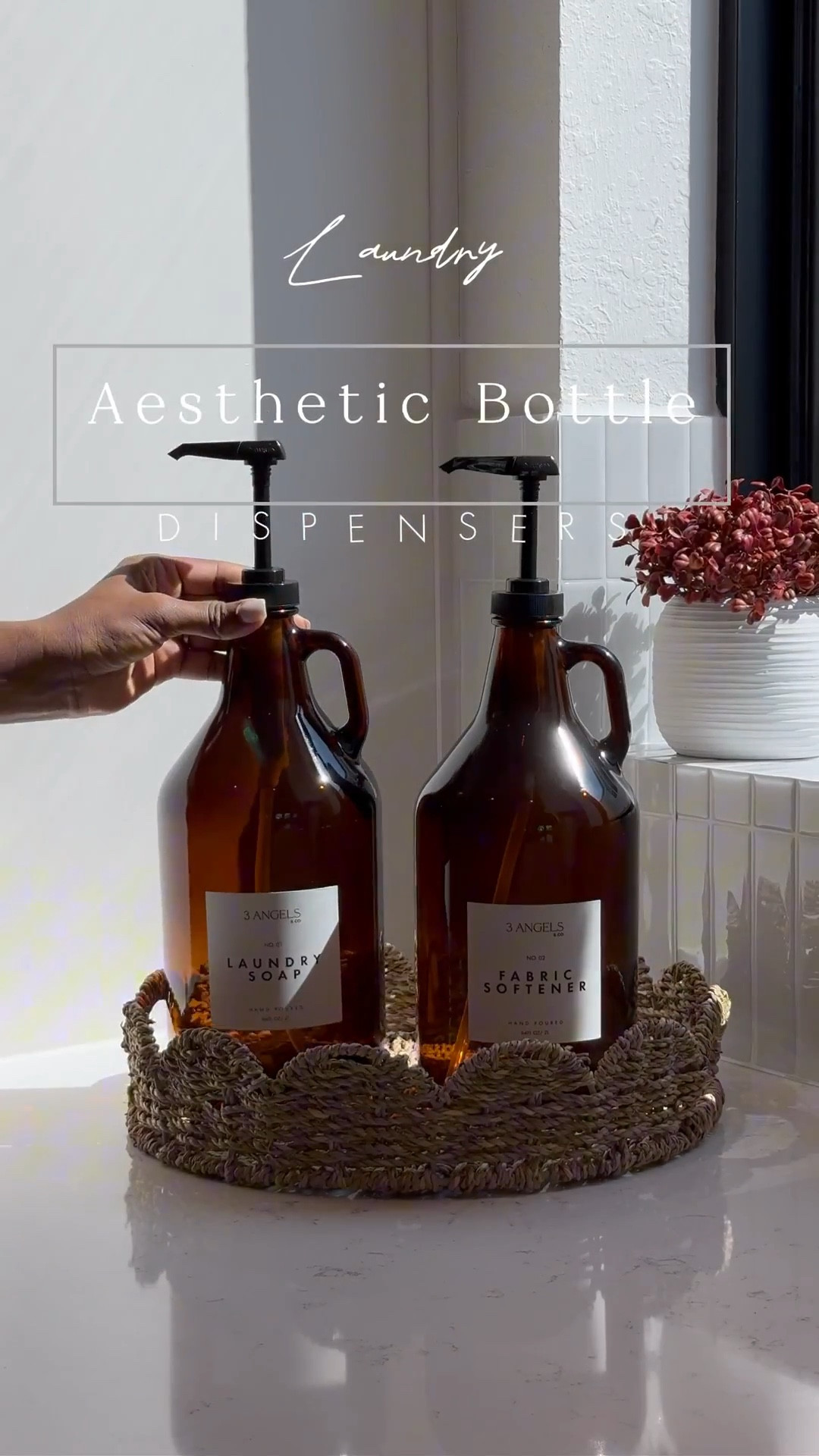 Amber glass anything is a go for me ... so when I found these STUNNING bottles, I had to! ☺️.. I love how solid they are plus the handle gives aesthetic touch. They are 2L, include a measuring cup, plus a silicone tray which fits both bottles. Pre printed labels are included plus 2 blank to customize!

#LTKStyleTip #LTKHome #LTKSaleAlert