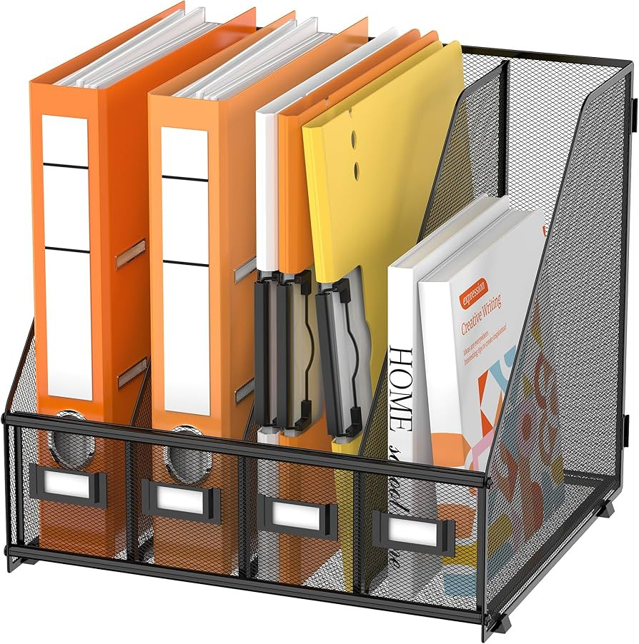 DALTACK Magazine File Holder | 4-Compartment File Organizer for Desk - Metal Mesh Vertical Desk O... | Amazon (US)