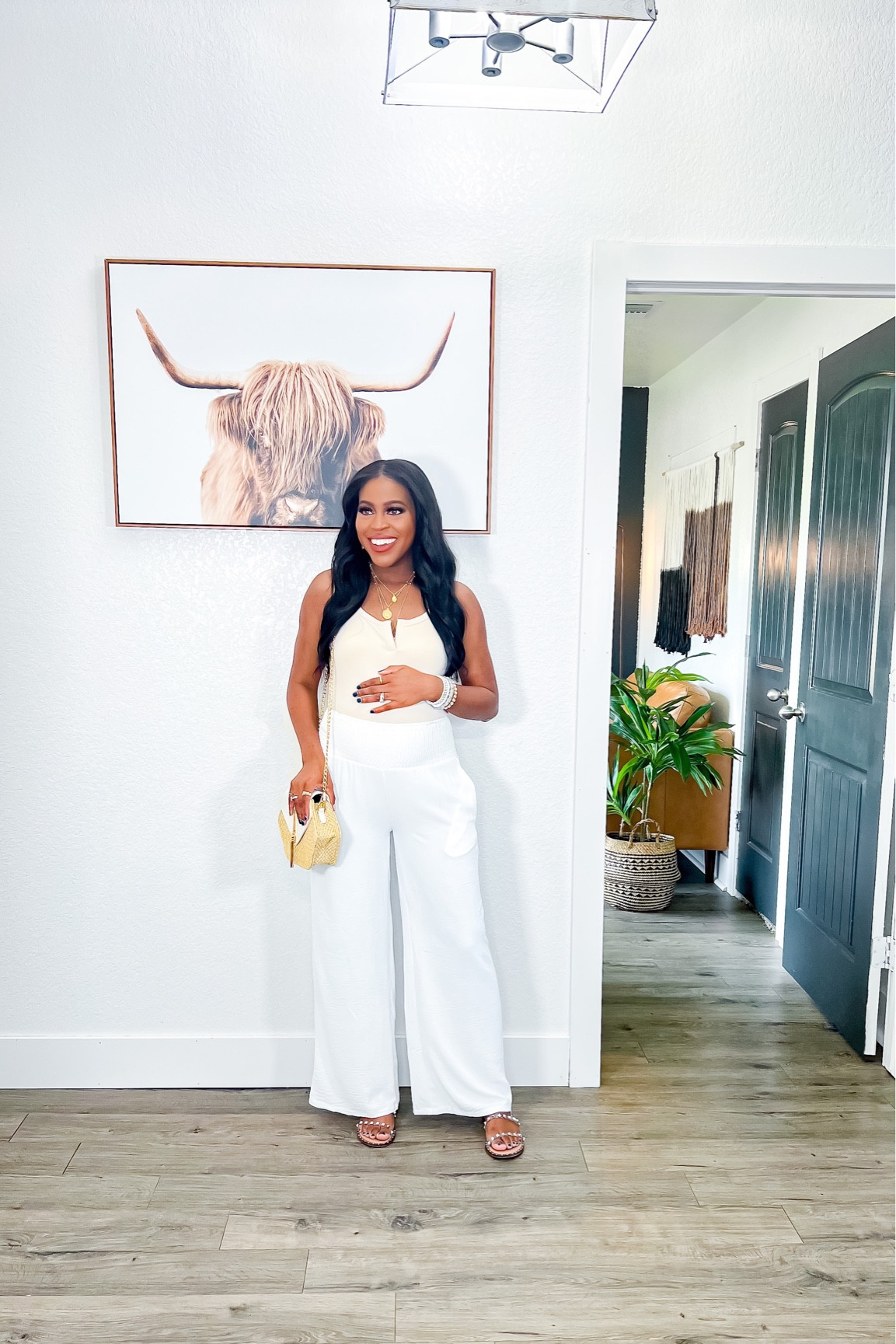 Bodysuit: I am wearing a small, has stretch and snap bottom closure. •Pants: I am 5’4” wearing a small, two pockets, bump friendly and comfortable. •Sandals I went with my normal size.

#LTKunder50 #LTKstyletip #LTKFind