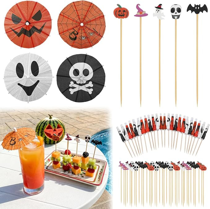 Summer Halloween Party Decorations - 100 Drink Umbrellas & 100 Cocktail Picks for Appetizers & Dr... | Amazon (US)