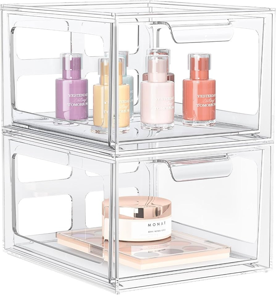 StorMiracle 2 Pack Clear Makeup Organizer and Acrylic Organizers，Plastic Storage Bins with Hand... | Amazon (US)