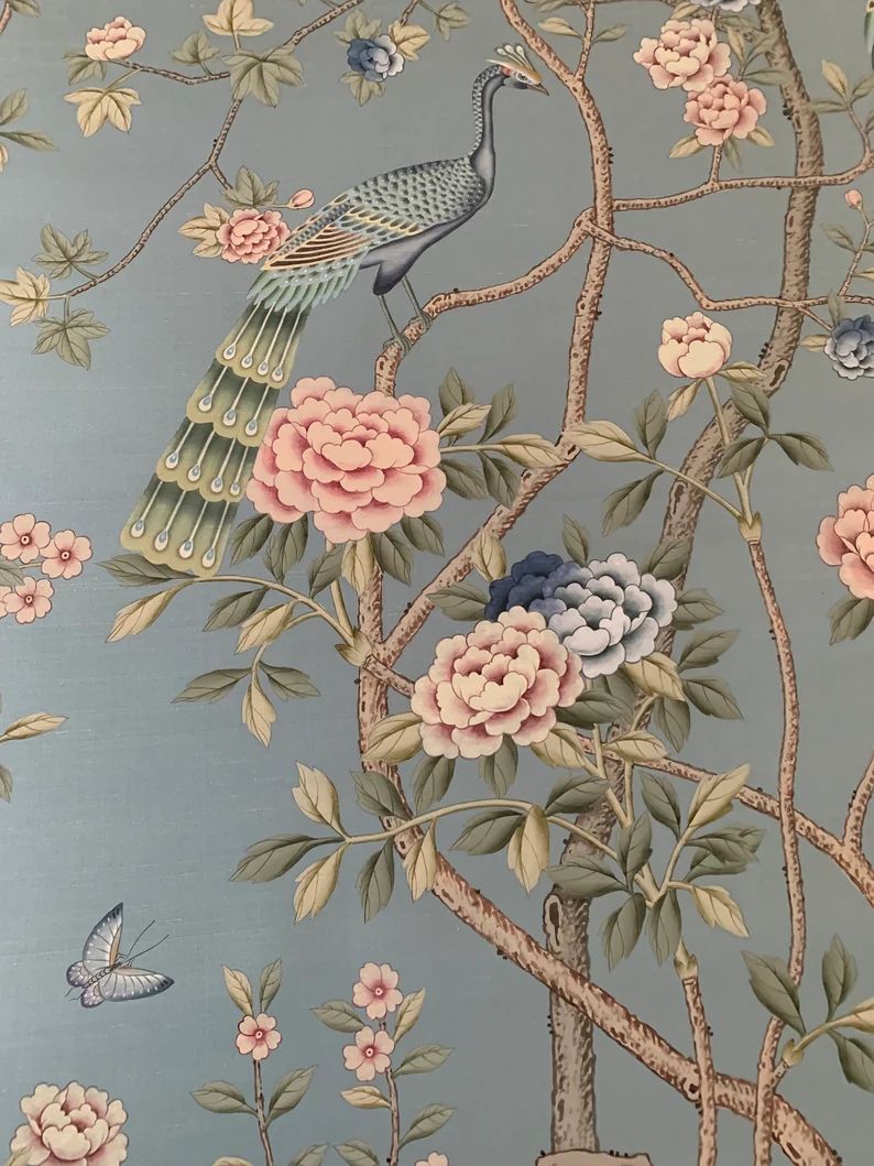 51 x 72 Peacock and Peony Chinoiserie Handpainted | Etsy | Etsy (US)