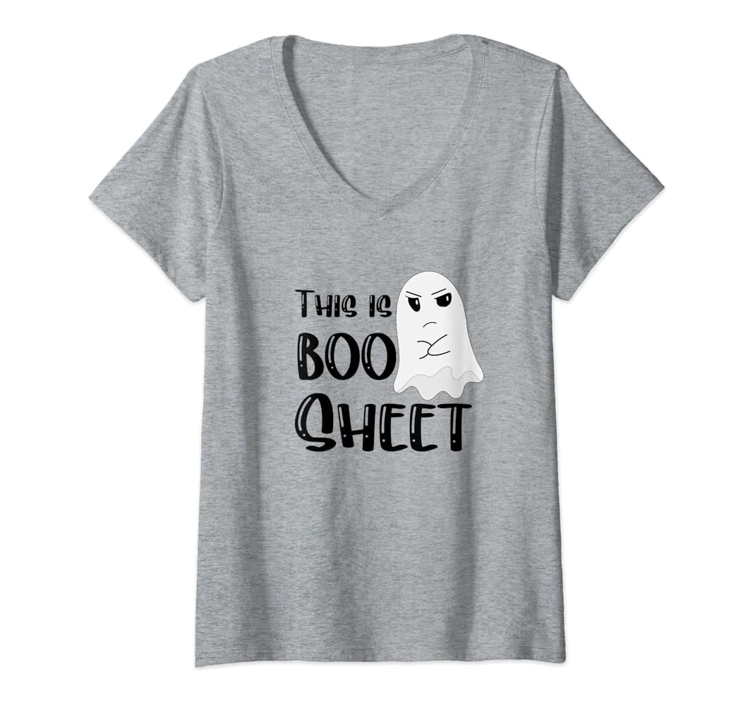 Womens This is Boo Sheet Halloween Ghost V-Neck T-Shirt | Amazon (US)