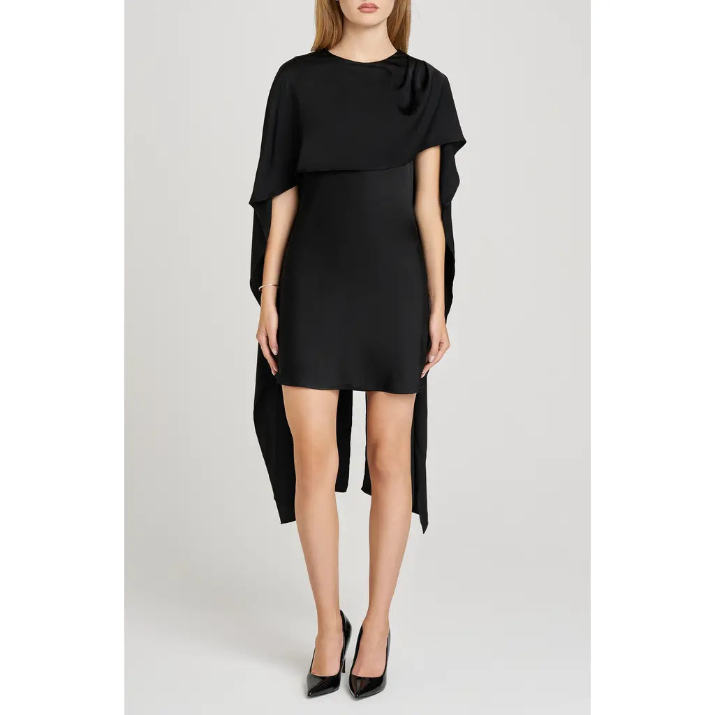 WAYF x Sara Walker Elle Capelet Satin Minidress in Black at Nordstrom Rack, Size Large | Nordstrom Rack
