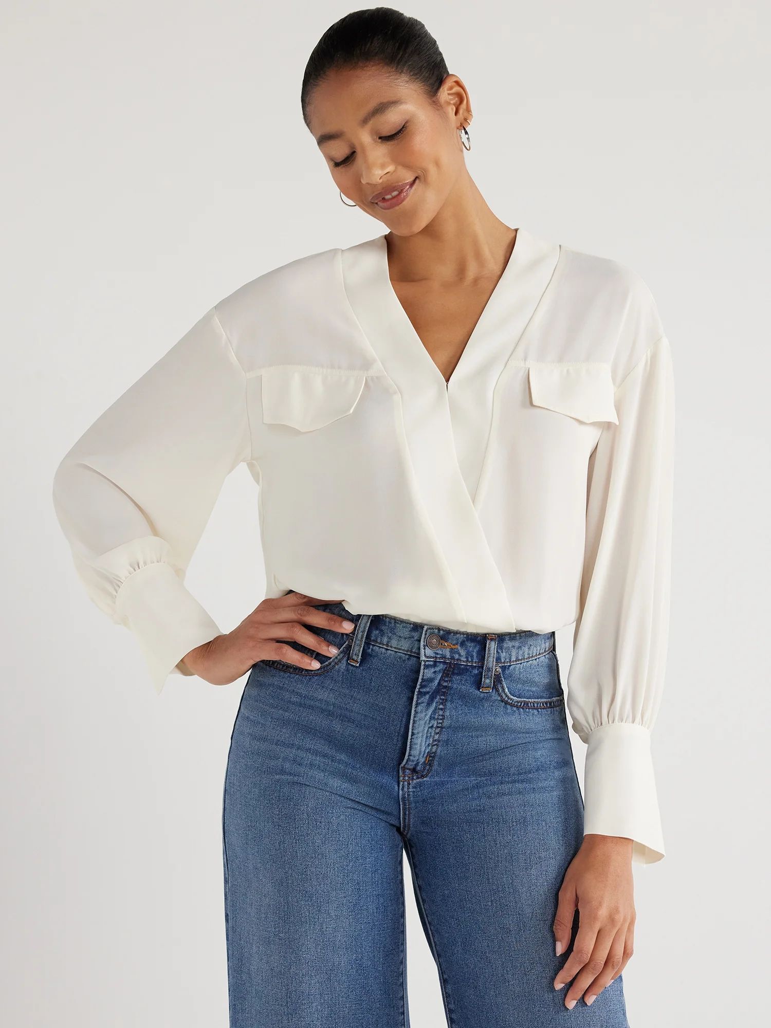 Scoop Women’s Shirt Bodysuit with Long Sleeves, Sizes XS-XXL | Walmart (US)